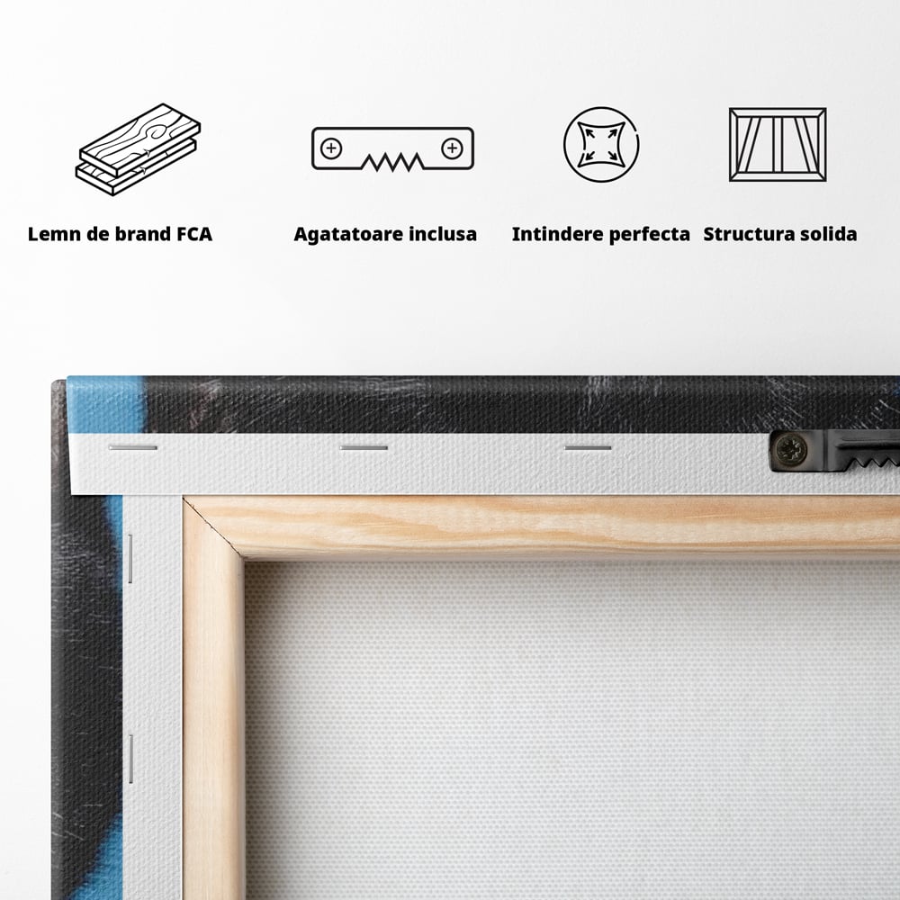Tablou Canvas cu Motan Negru si Zgarda Stralucitoare, Negru Intens si Albastru Electric, M1531